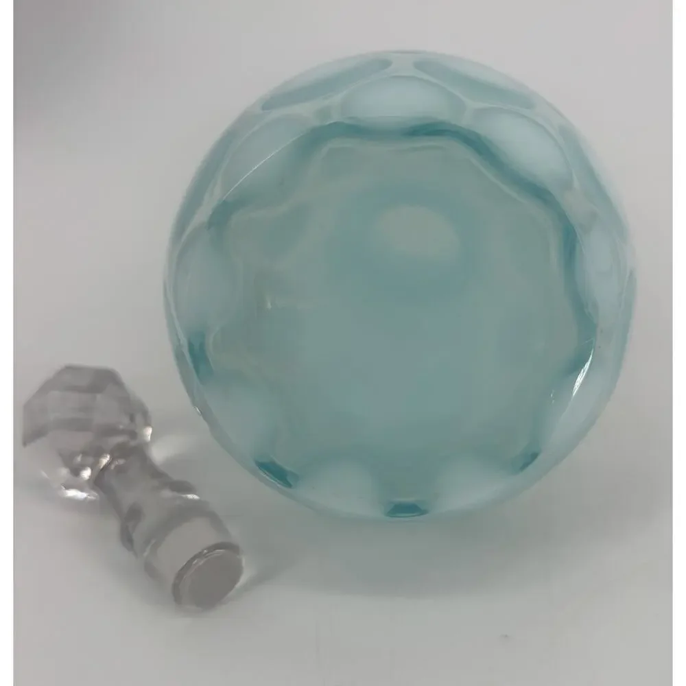 Vintage Fenton Blue Cruet Opalescent Coin Dot Cruet Ruffled Edge W/Stopper 7”